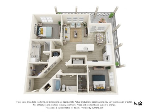 Floor plan for 2 beds, 2 baths, 1241 sqft